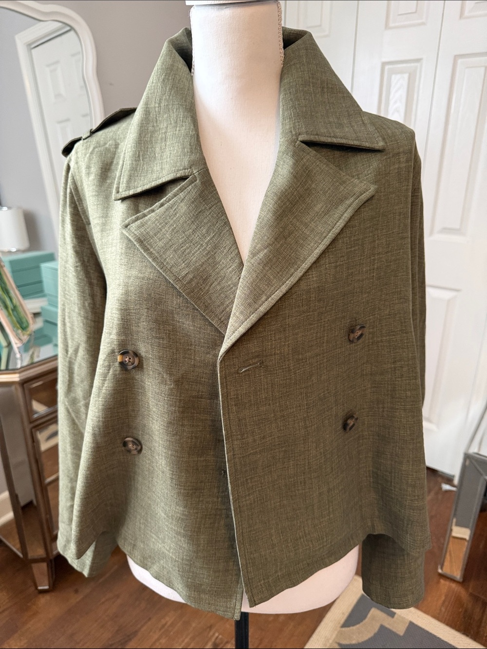 Rafaella Sportswear Loden Green Double-Breasted Linen-like Jacket Medium